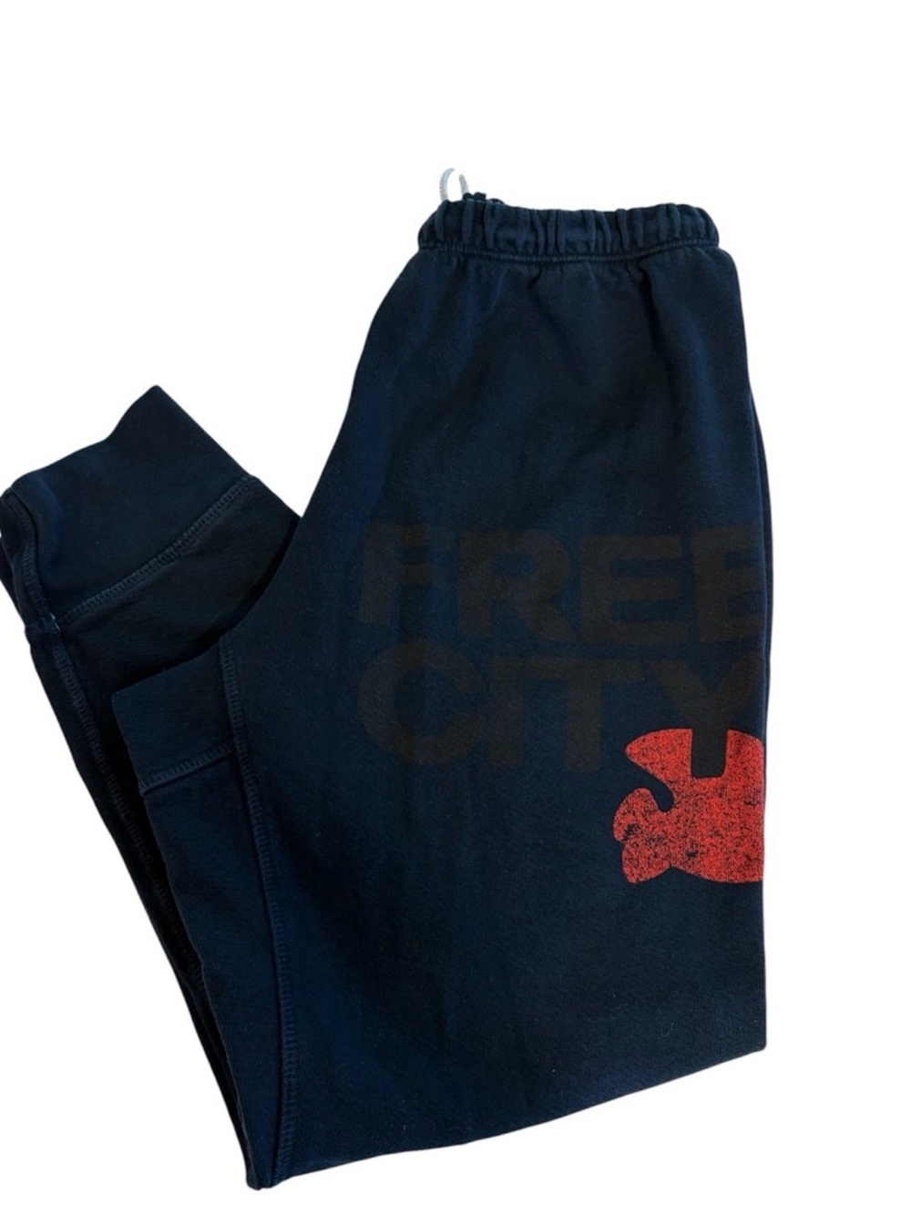 FREECITY Navy Sweat Pants with Red Logo Accent